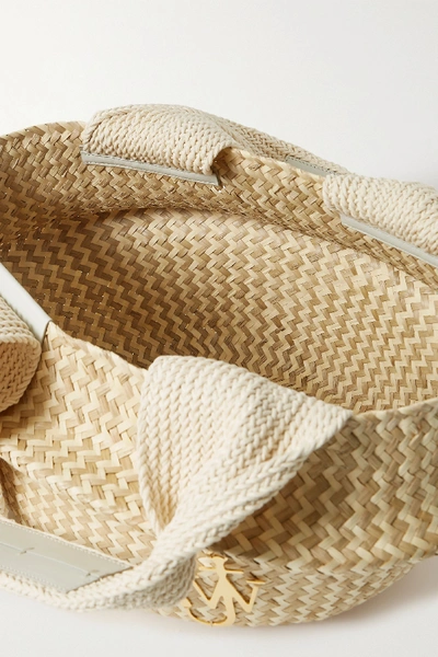 Shop Jw Anderson Basket Leather-trimmed Woven Raffia Tote In Beige