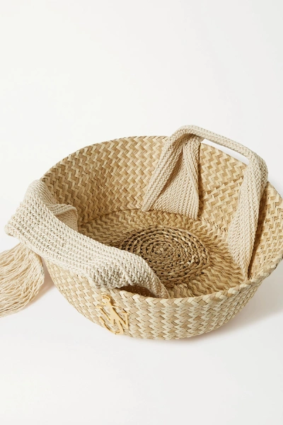Shop Jw Anderson Basket Leather-trimmed Woven Raffia Tote In Beige