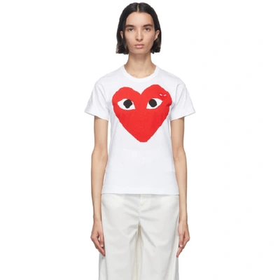 Shop Comme Des Garçons Play Comme Des Garcons Play White And Red Double Large Hearts T-shirt