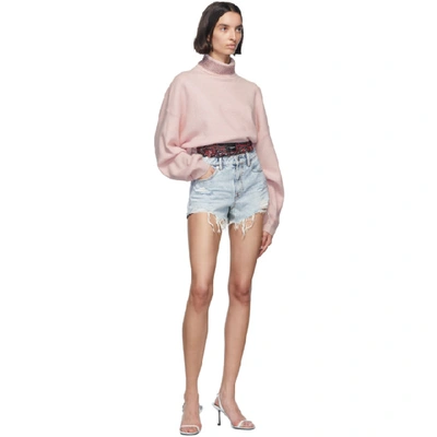 Shop Alexander Wang Blue Denim And Silk Bite Mix Shorts In 113 Pebble