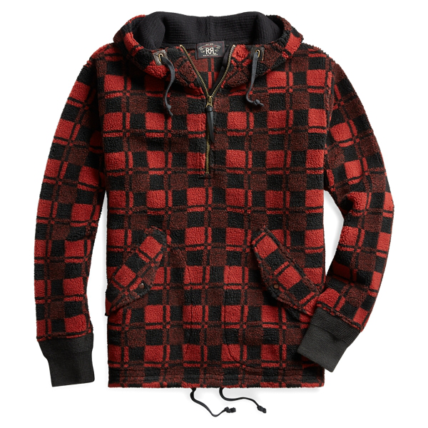 Double Rl Plaid Fleece Hoodie In Red/black | ModeSens