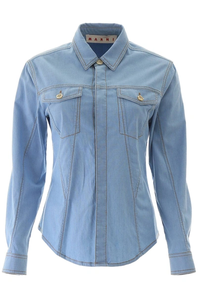 Shop Marni Cotton Shirt In Light Blue