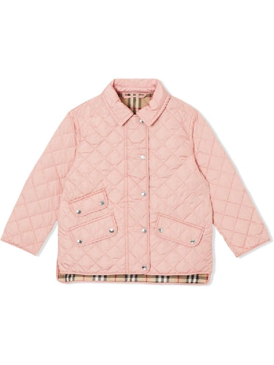 Shop Burberry Teen Diamond Quilted Jacket In Pink