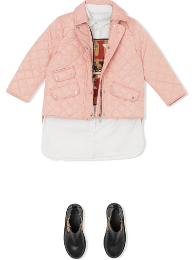 Shop Burberry Teen Diamond Quilted Jacket In Pink