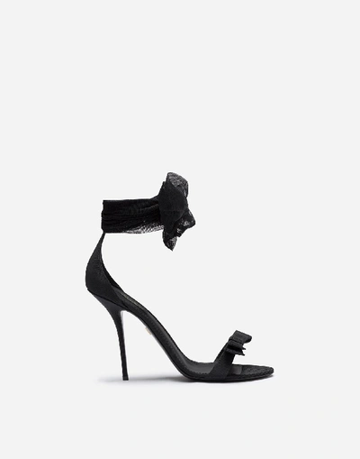 Shop Dolce & Gabbana Sandals In Stretch Tulle And Grosgrain