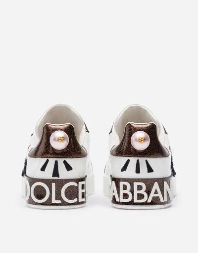 Shop Dolce & Gabbana Portofino Sneakers In Nappa Calfskin With Love Patch In Multicolored