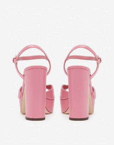 Shop Dolce & Gabbana Calfskin Sandals With Wedge And Dg Logo In Pink
