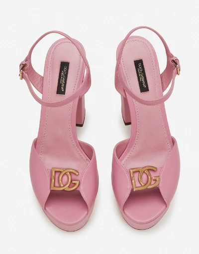 Shop Dolce & Gabbana Calfskin Sandals With Wedge And Dg Logo In Pink