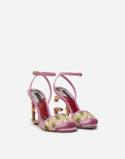 Shop Dolce & Gabbana Giotto Sandals With Baroque Dg Heel In Beige