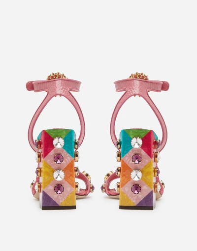 Shop Dolce & Gabbana Sandals In Tropea Straw With Stone Embroidery In Pink