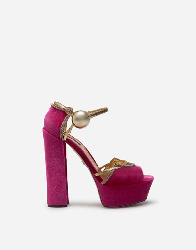 Shop Dolce & Gabbana Velvet And Mordoré Platform Sandals In Fuchsia/gold