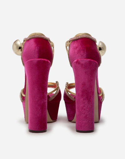 Shop Dolce & Gabbana Velvet And Mordoré Platform Sandals In Fuchsia/gold