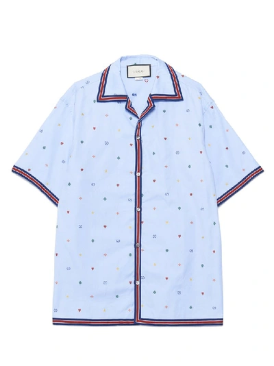 Shop Gucci Web Trim Short Sleeve Shirt In Blue