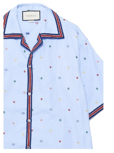 Shop Gucci Web Trim Short Sleeve Shirt In Blue