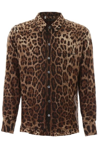 Shop Dolce & Gabbana Leopard Printed Shirt In Brown