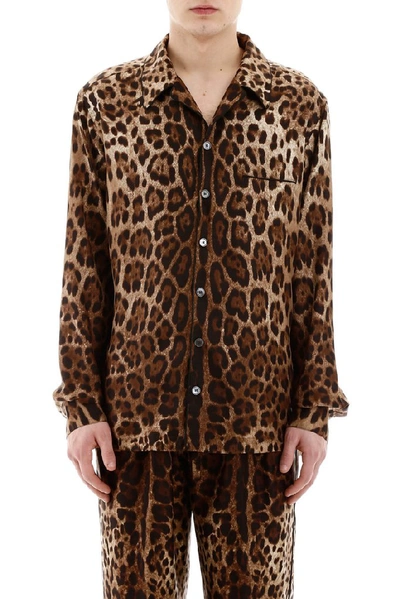 Shop Dolce & Gabbana Leopard Printed Shirt In Brown