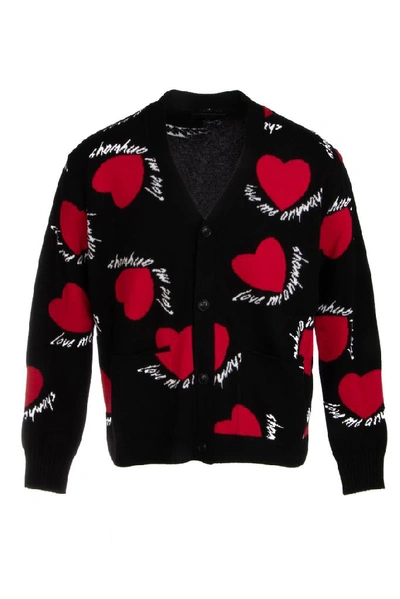 Shop Amiri Heart Intarsia Cardigan In Black