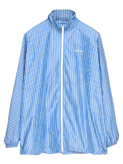 Shop Balenciaga Logo Print Striped Jacket In Blue