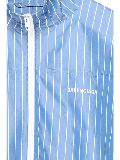Shop Balenciaga Logo Print Striped Jacket In Blue