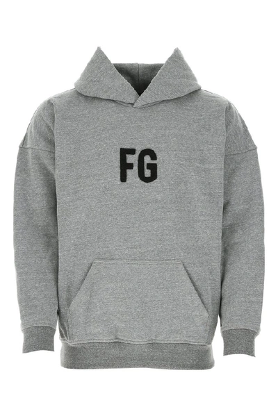 Shop Fear Of God Monogram Logo Hoodie In Grey