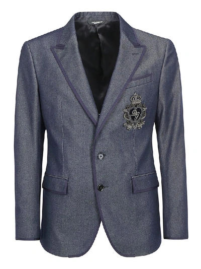 Shop Dolce & Gabbana Logo Patch Blazer In Blue