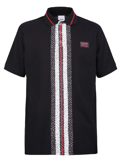 Shop Burberry Monogram Stripe Polo Shirt In Black