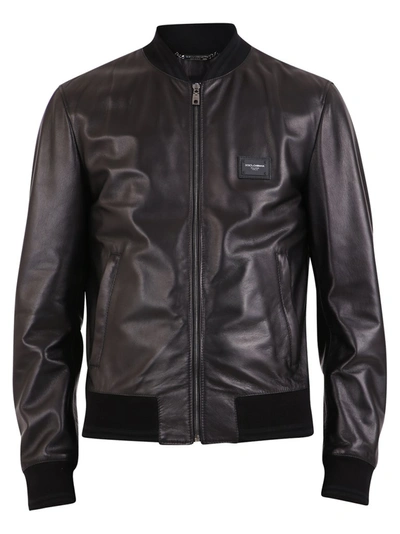 Shop Dolce & Gabbana Leather Bomber Jacket In Black