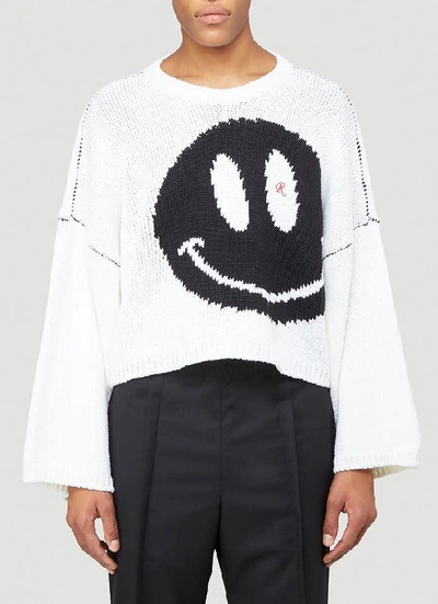 Shop Raf Simons Smiley Face Knitted Sweater In White