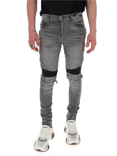 Shop Amiri Zip Detail Skinny Jeans In Grey