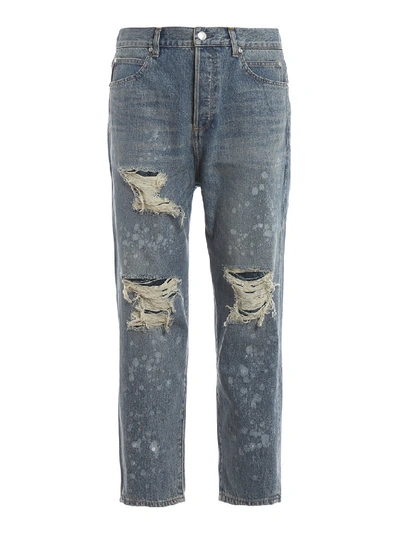 Shop Balmain Distressed Jeans In Blue