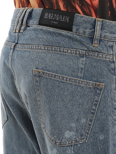 Shop Balmain Distressed Jeans In Blue