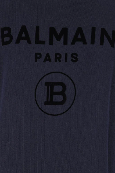 Shop Balmain Logo Zip Up Hoodie In Navy