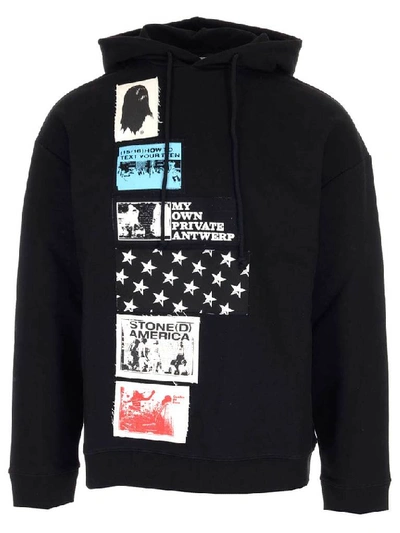 Shop Raf Simons Patches Print Hoodie In Black