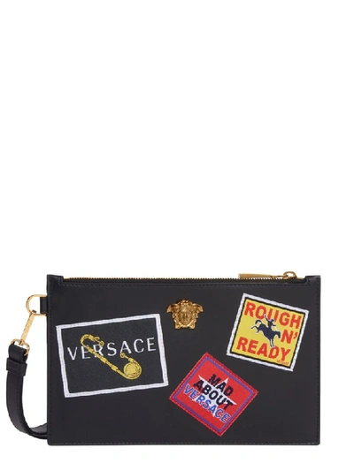 Shop Versace Patch Print Clutch Bag In Black