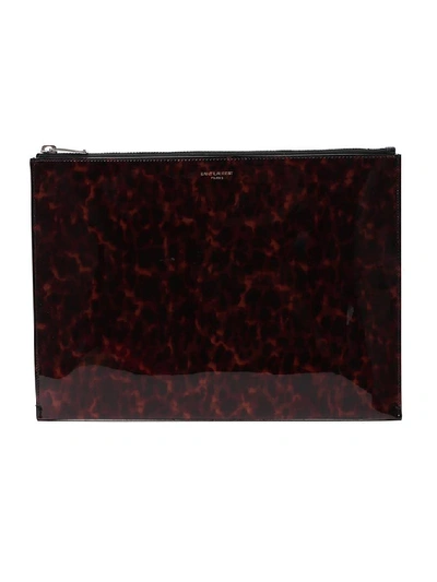 Shop Saint Laurent Tortoiseshell Effect Zipped Clutch Bag In Brown