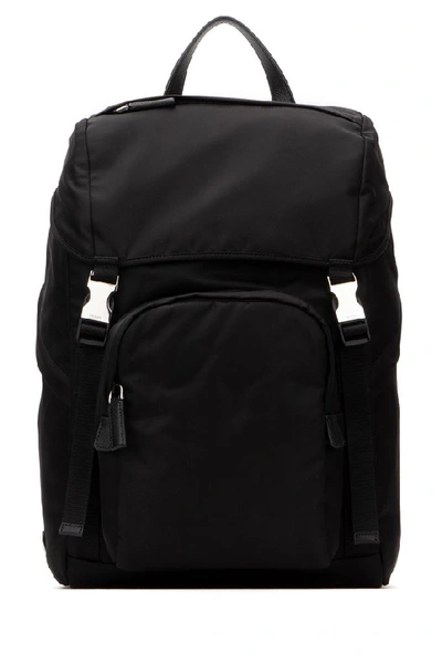 Shop Prada Triangle Logo Buckled Backpack In Black