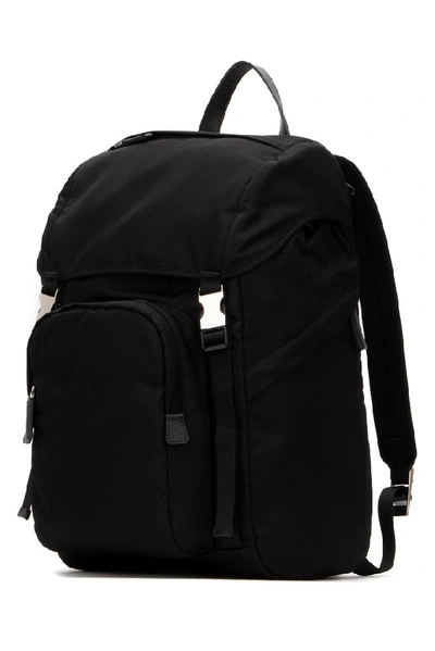 Shop Prada Triangle Logo Buckled Backpack In Black