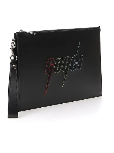 Shop Gucci Blade Logo Embroidered Pouch In Black