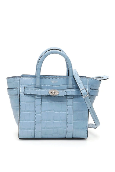 Shop Mulberry Micro Bayswater Tote Bag In Blue