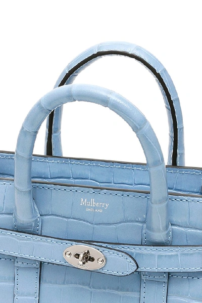 Shop Mulberry Micro Bayswater Tote Bag In Blue