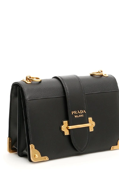 Shop Prada Logo Cahier Shoulder Bag In Black