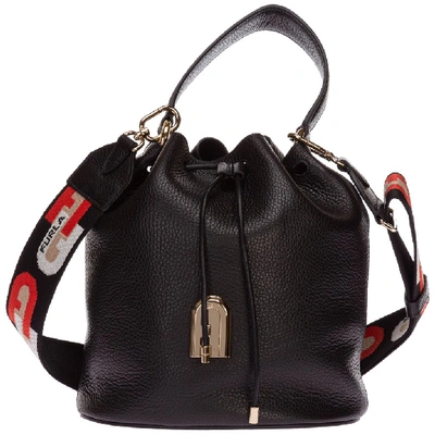 Shop Furla Sleek Bucket Bag In Black