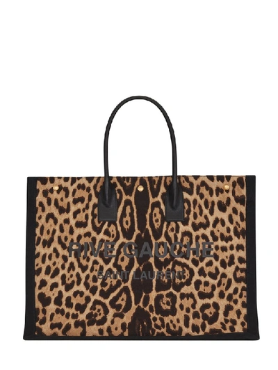 Shop Saint Laurent Rive Gauche Leopard Print Tote Bag In Multi