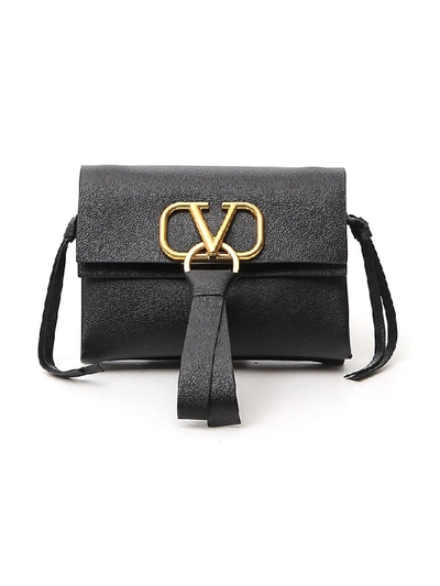 Shop Valentino Logo Foldover Shoulder Bag In Black