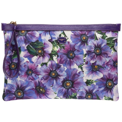 Shop Dolce & Gabbana Floral Print Clutch In Purple