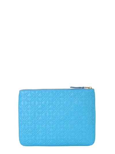Shop Comme Des Garçons Wallet Embossed Zipped Pouch In Blue