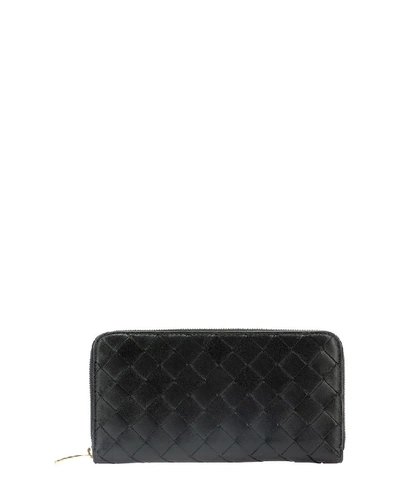 Shop Bottega Veneta Braided Leather Wallet In Black