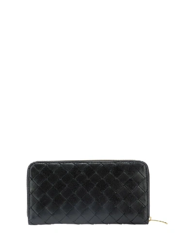 Shop Bottega Veneta Braided Leather Wallet In Black
