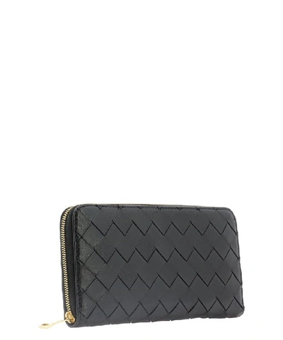 Shop Bottega Veneta Braided Leather Wallet In Black