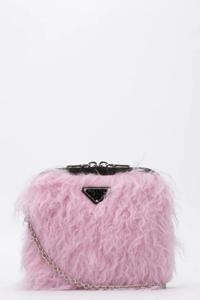 Shop Prada Fur Clutch Bag In Pink